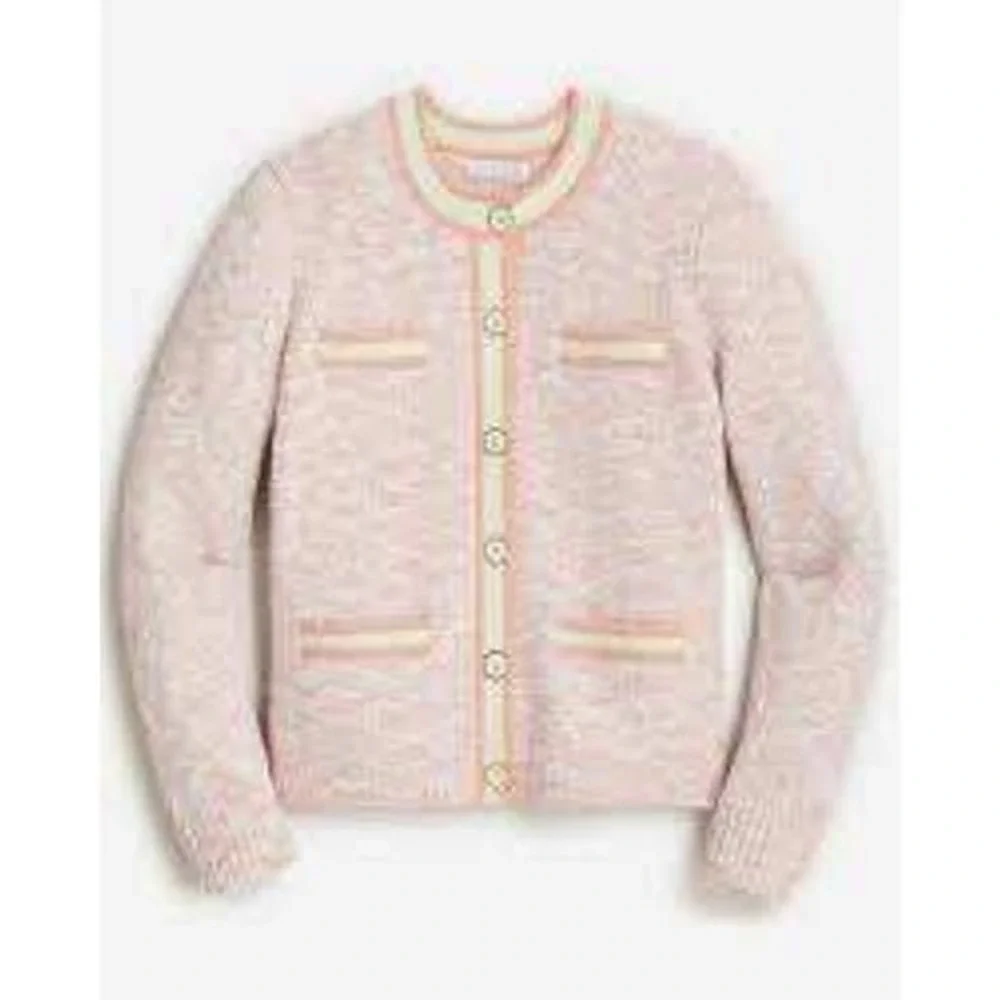 J.Crew Pink Peach Space Dye Marl Lady Jacket Cardigan Sweater Crew Neck Size M/L
